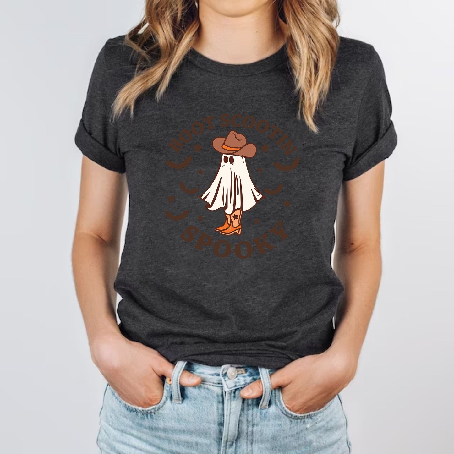 Boot Scootin Spooky Retro Halloween Western Ghost Graphic T-Shirt