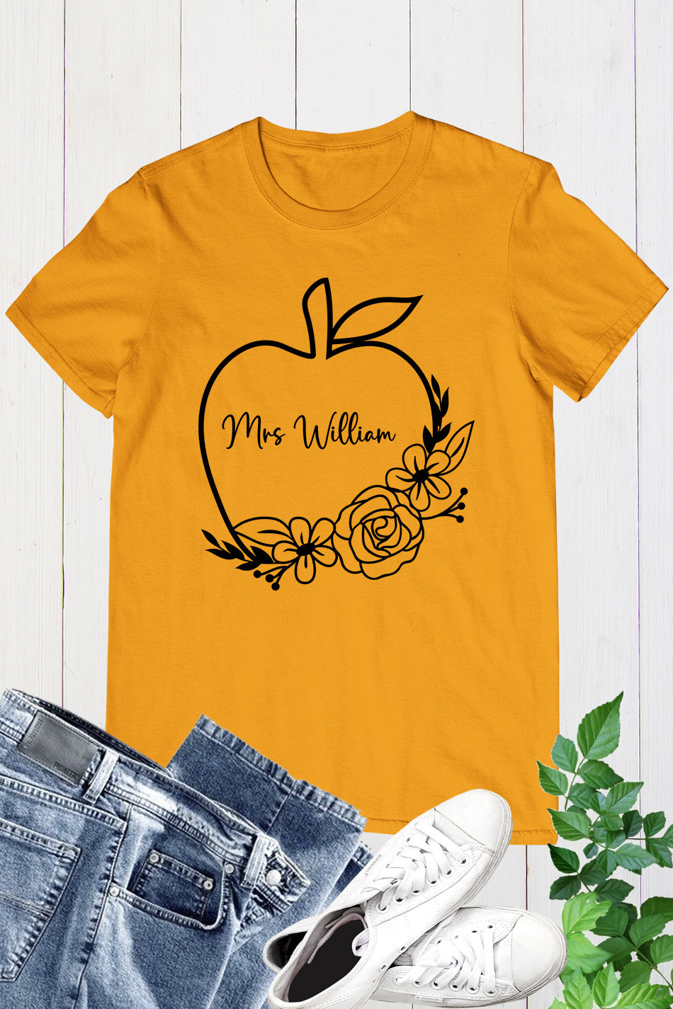 Personalized Teacher Name Apple Shirt