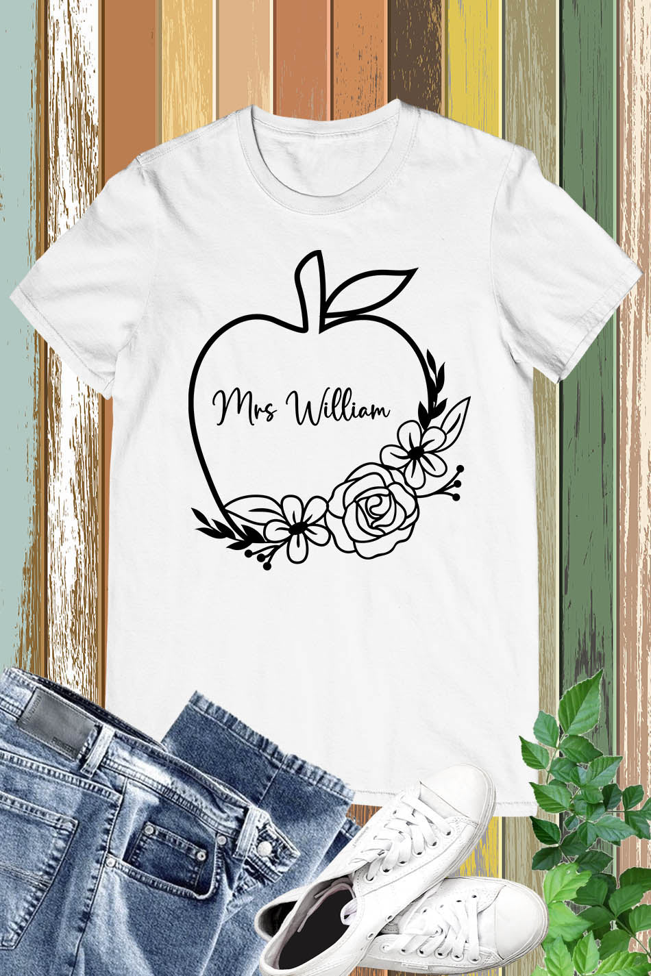 Personalized Teacher Name Apple Shirt