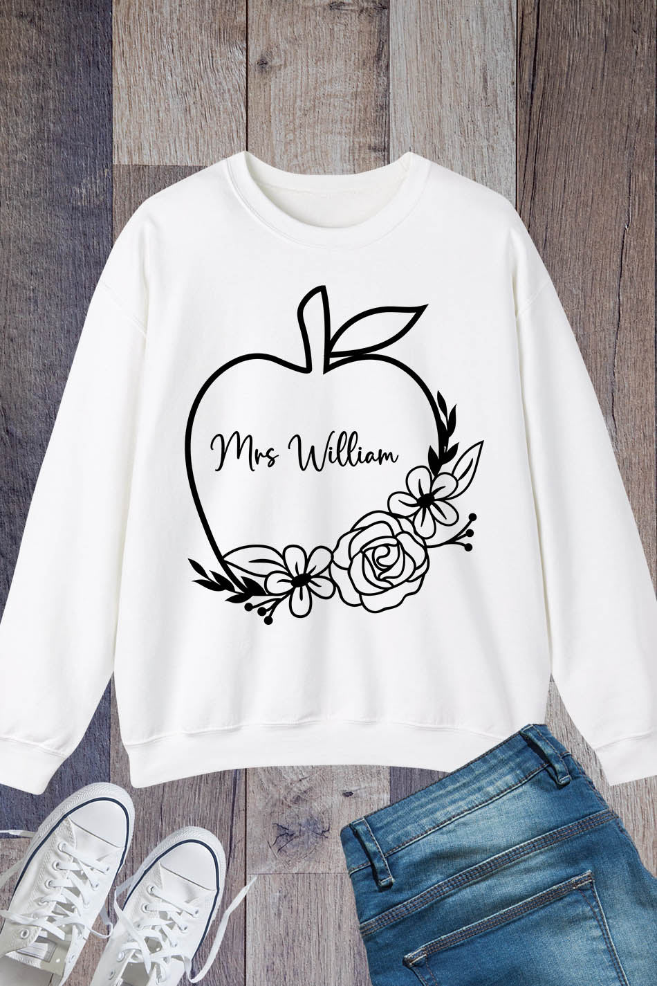 Personalized Teacher Name Apple Sweatshirt