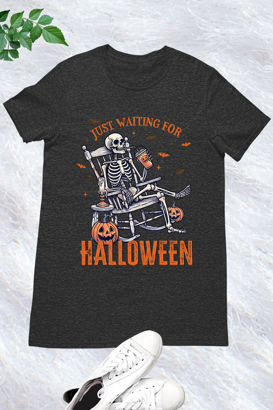 Just Waiting for Halloween Skeleton Funny Shirt