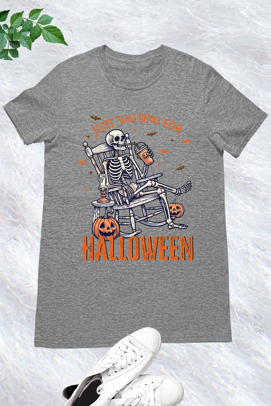 Just Waiting for Halloween Skeleton Funny Shirt