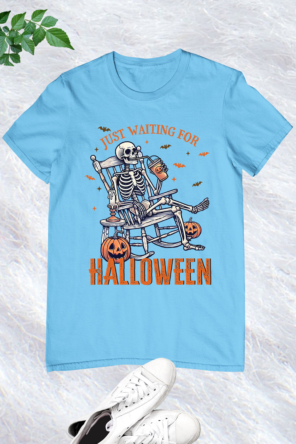 Just Waiting for Halloween Skeleton Funny Shirt