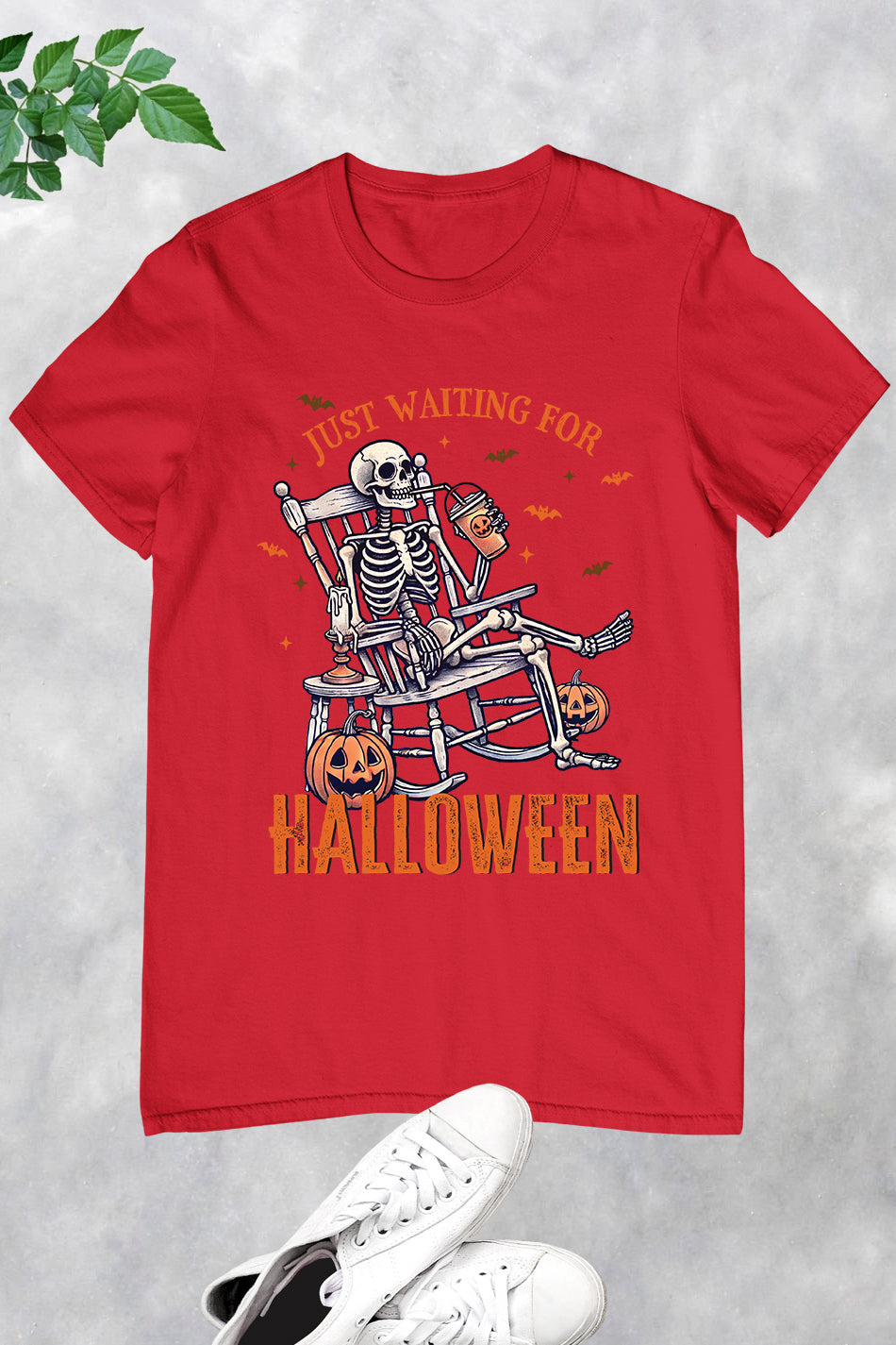 Just Waiting for Halloween Skeleton Funny Shirt