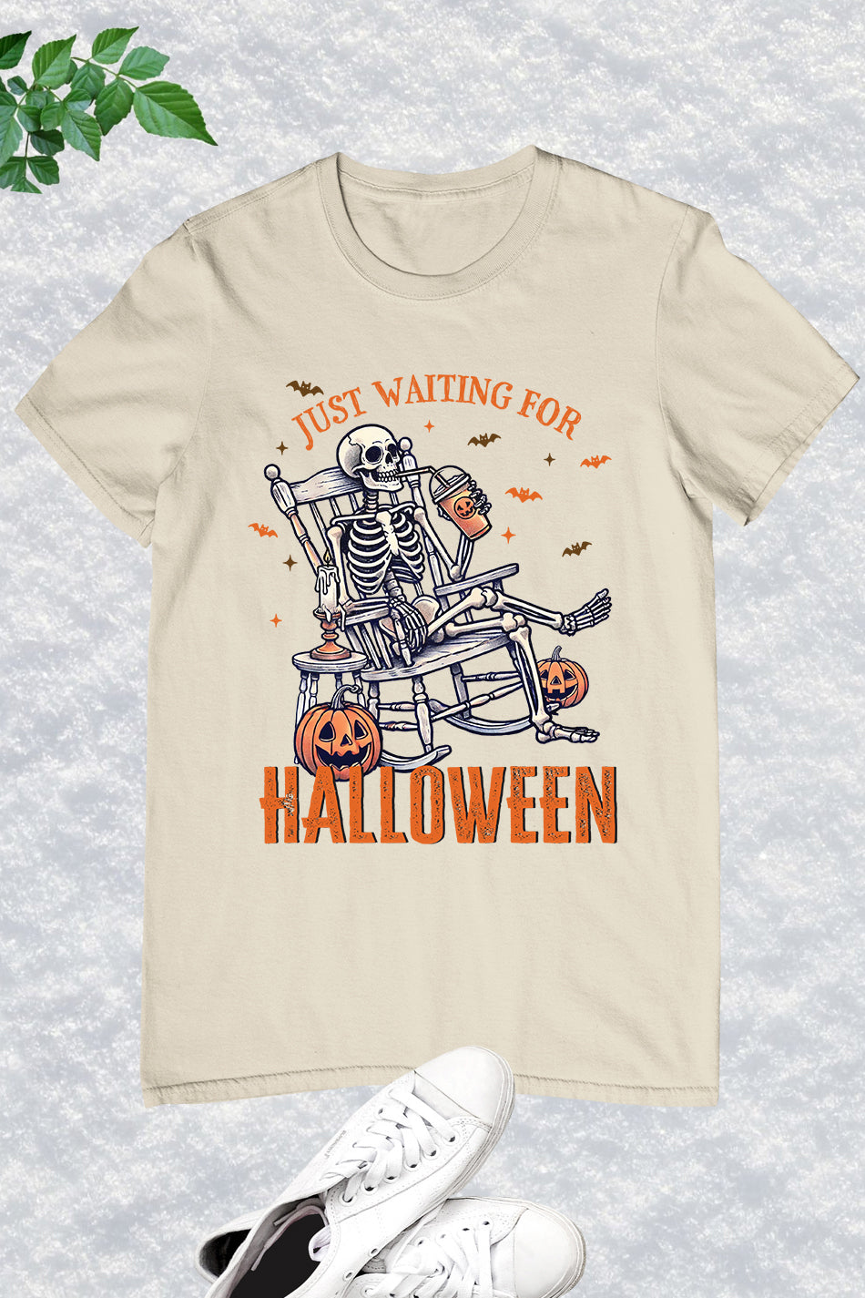 Just Waiting for Halloween Skeleton Funny Shirt