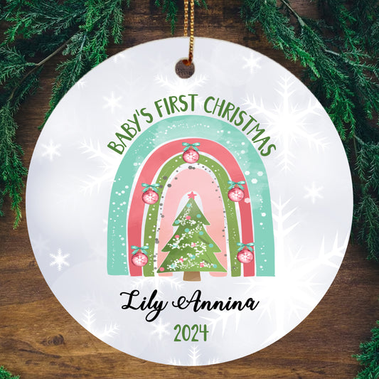 Personalized First Christmas 2023 Floral  Rainbow Bible Verse Ornament