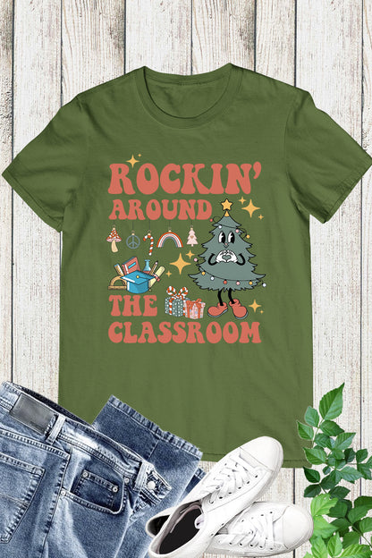 Rockin Around The Classroom Retro Teacher Christmas Shirt