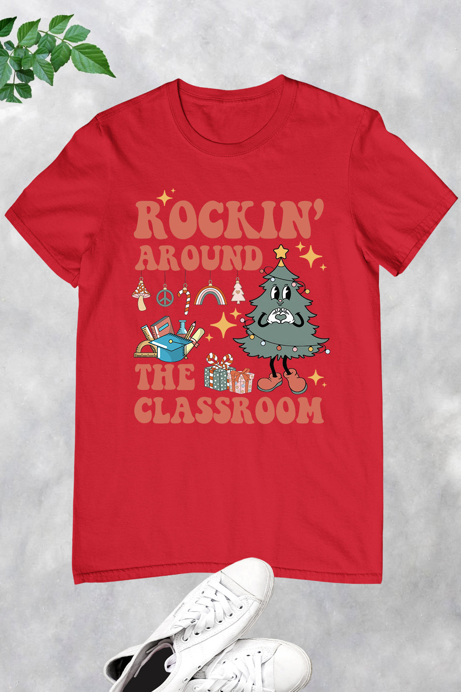 Rockin Around The Classroom Retro Teacher Christmas Shirt