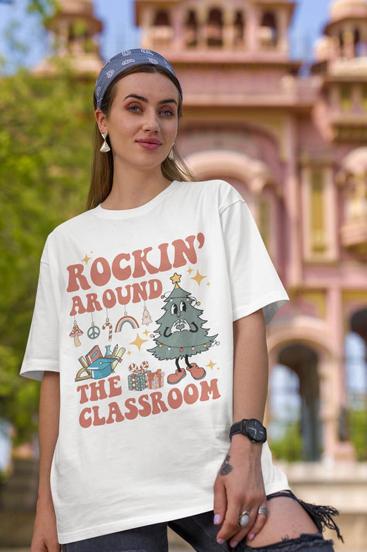 Rockin Around The Classroom Retro Teacher Christmas Shirt