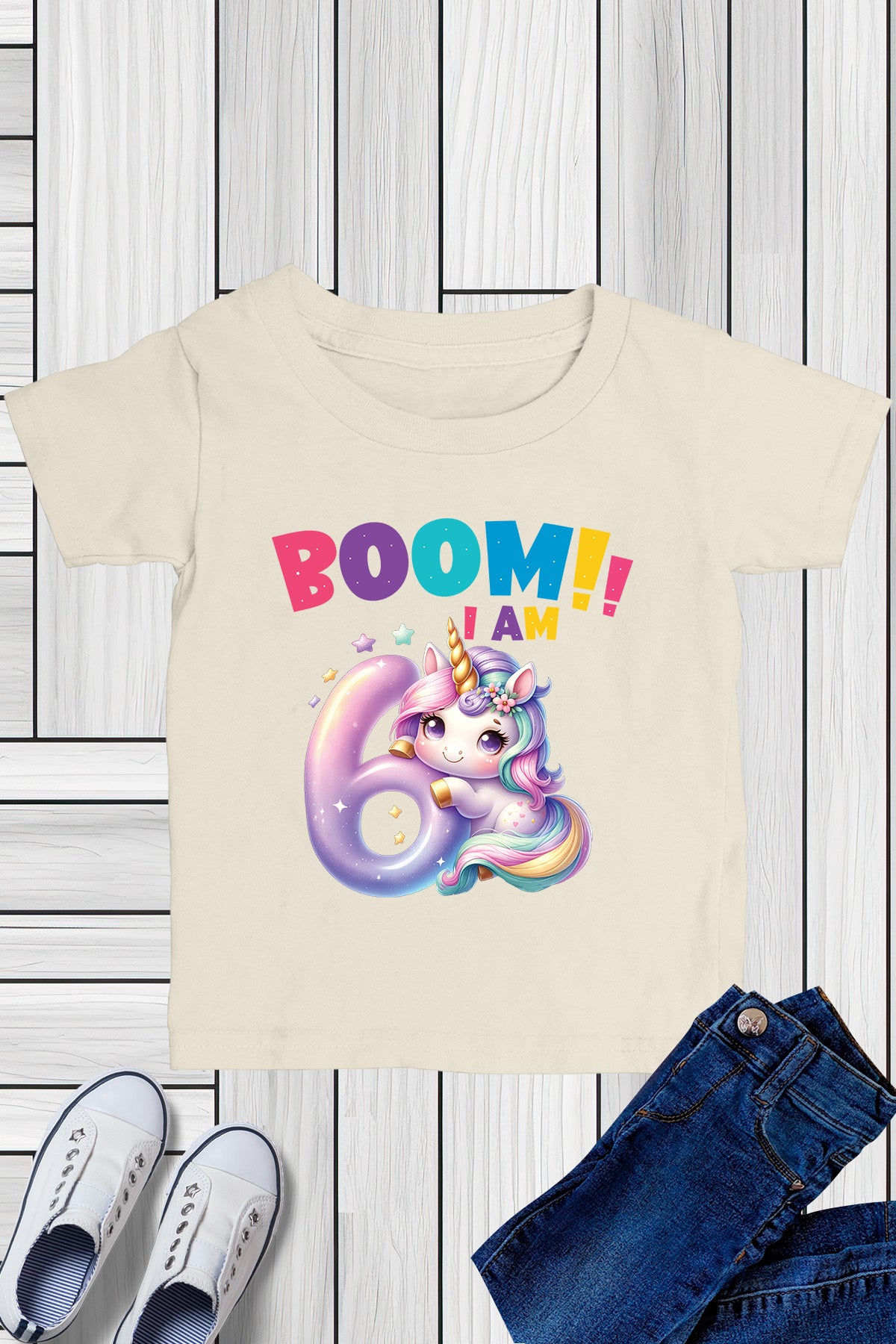 Boom I am 6 Funny Unicorn T Shirt