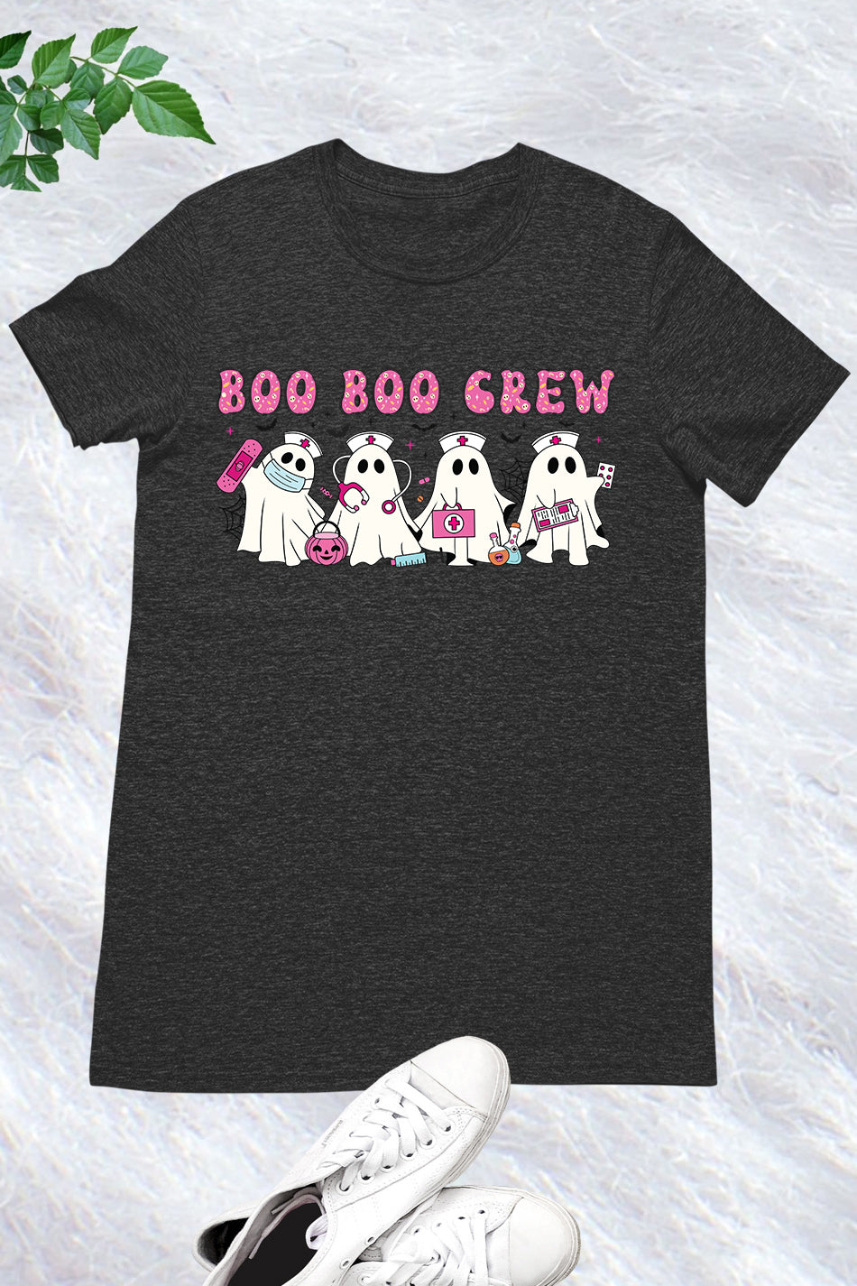 Pink Halloween Nurse Ghost Boo Boo Crew Shirt