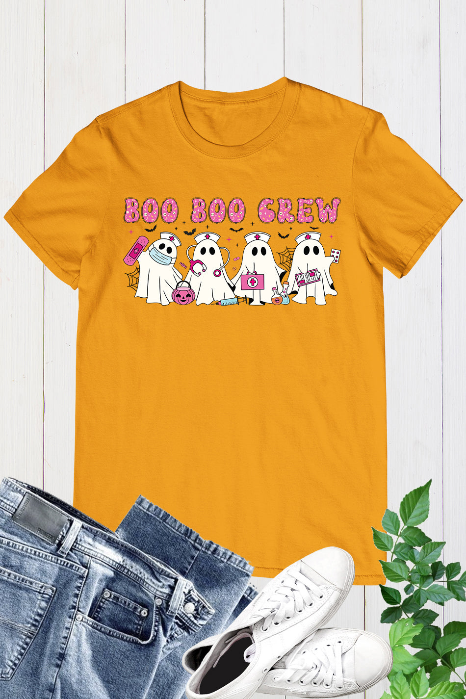 Pink Halloween Nurse Ghost Boo Boo Crew Shirt