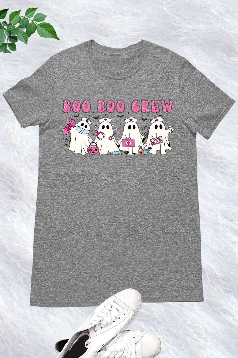 Pink Halloween Nurse Ghost Boo Boo Crew Shirt