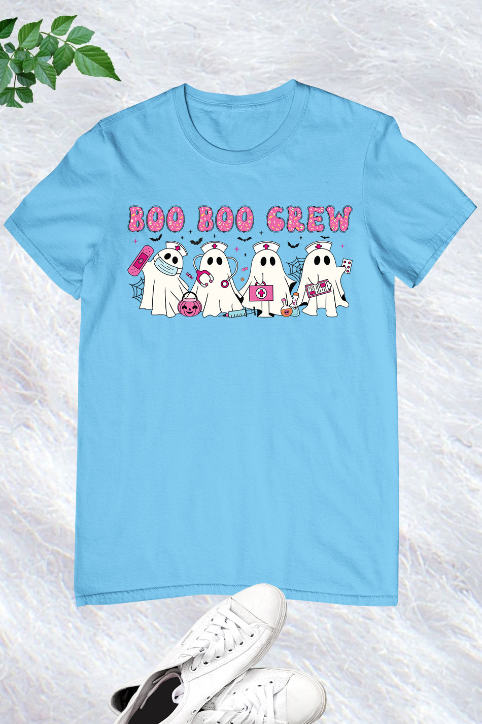 Pink Halloween Nurse Ghost Boo Boo Crew Shirt