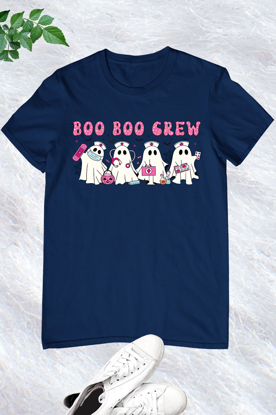 Pink Halloween Nurse Ghost Boo Boo Crew Shirt