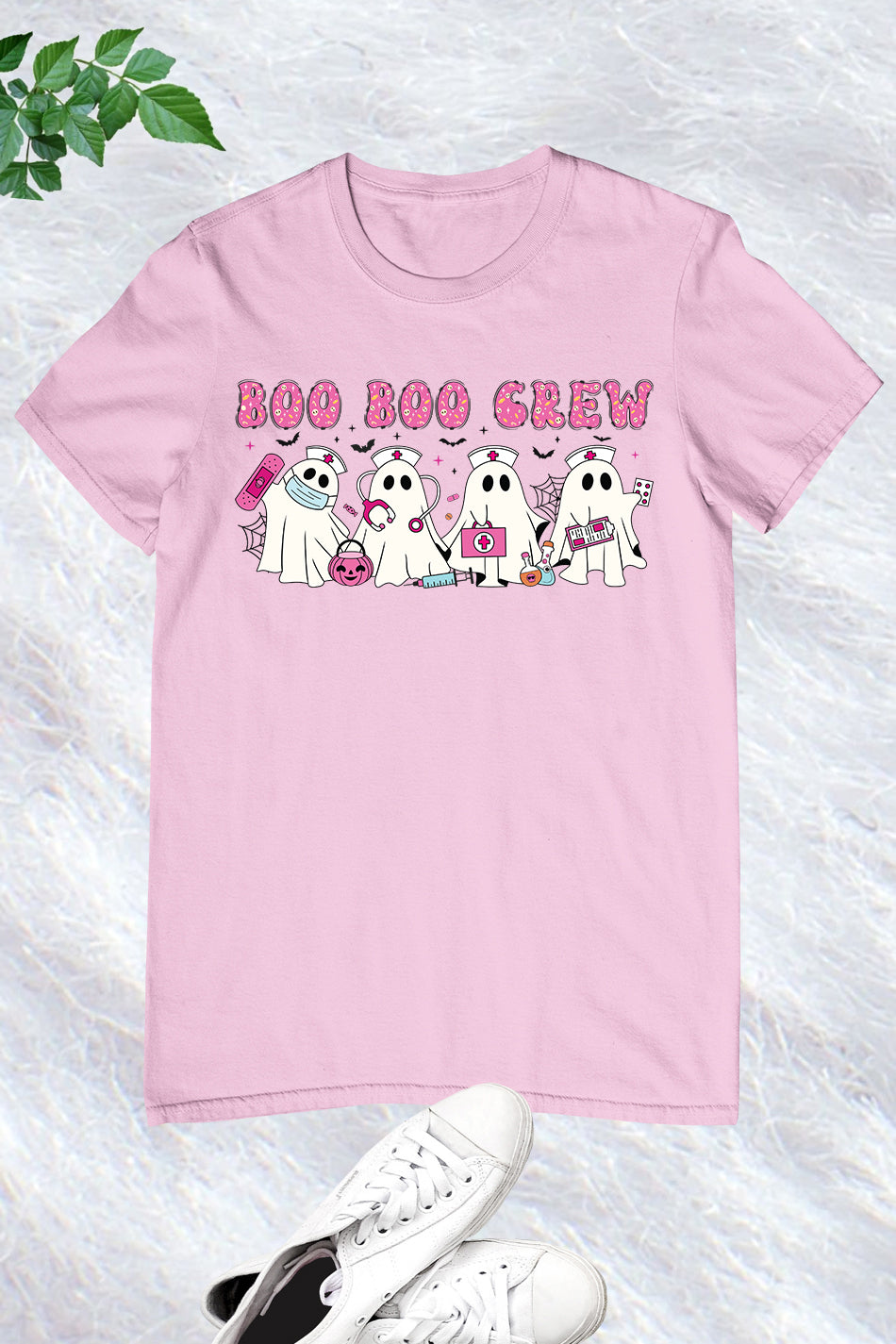 Pink Halloween Nurse Ghost Boo Boo Crew Shirt