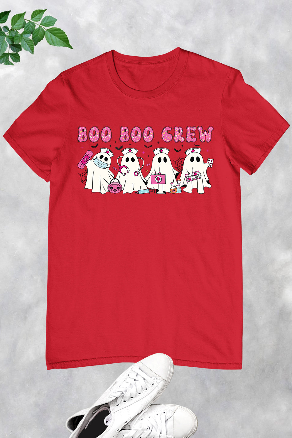 Pink Halloween Nurse Ghost Boo Boo Crew Shirt