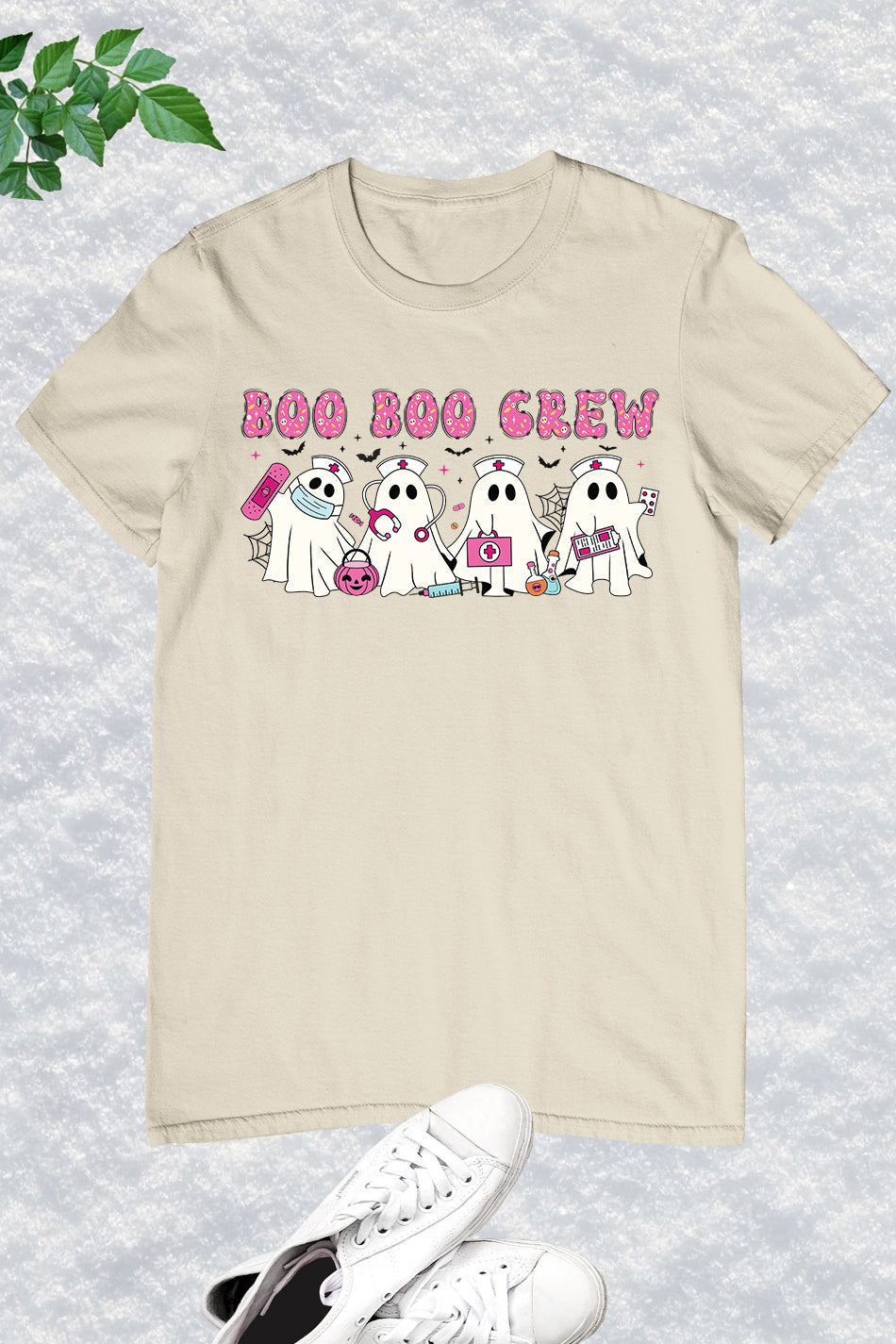 Pink Halloween Nurse Ghost Boo Boo Crew Shirt