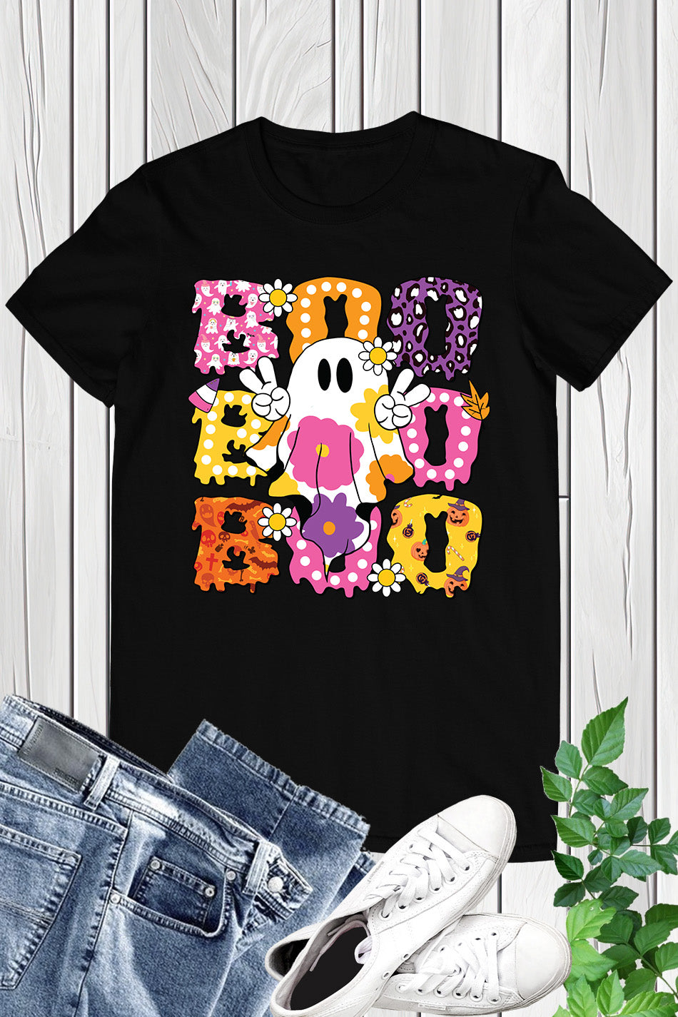 Cute Floral Ghost Boo Halloween Shirt