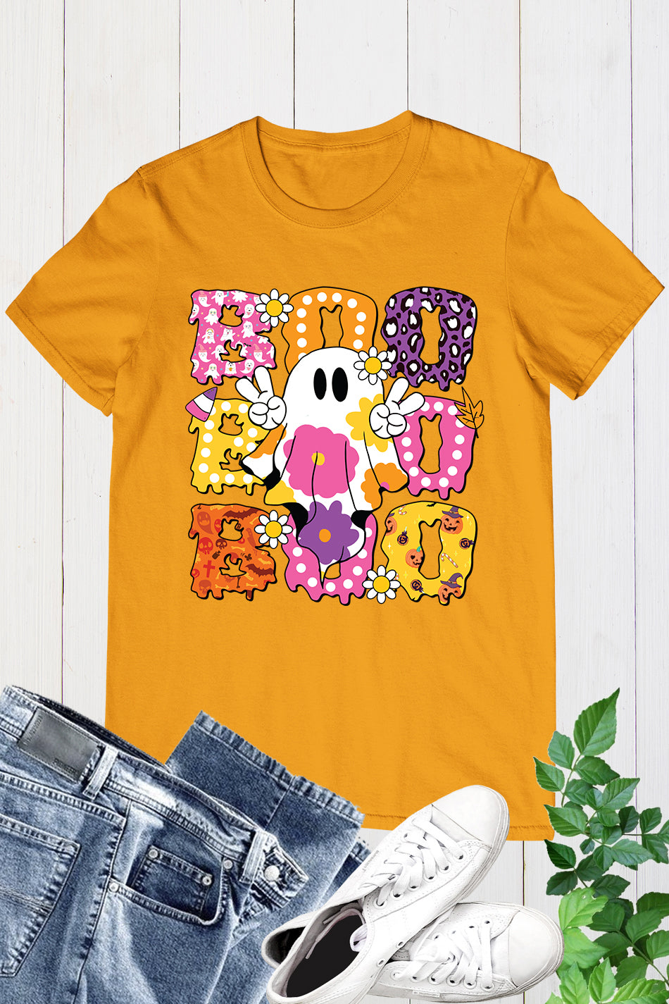 Cute Floral Ghost Boo Halloween Shirt