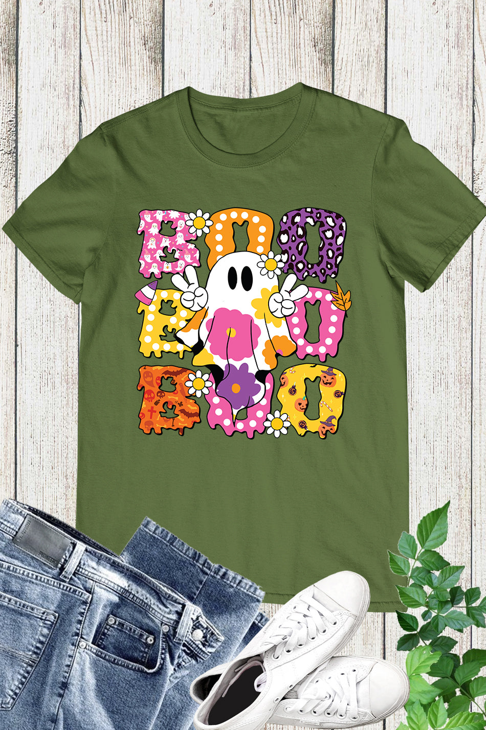 Cute Floral Ghost Boo Halloween Shirt