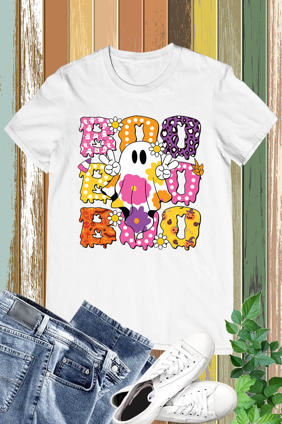 Cute Floral Ghost Boo Halloween Shirt