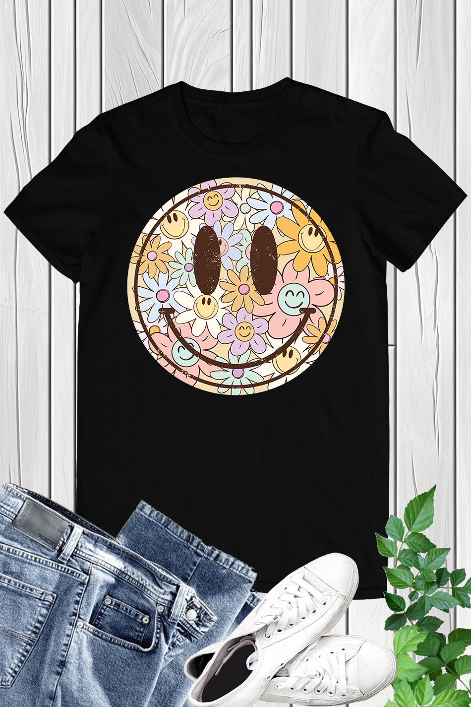 Happy Smile Face Boho Flower Shirt