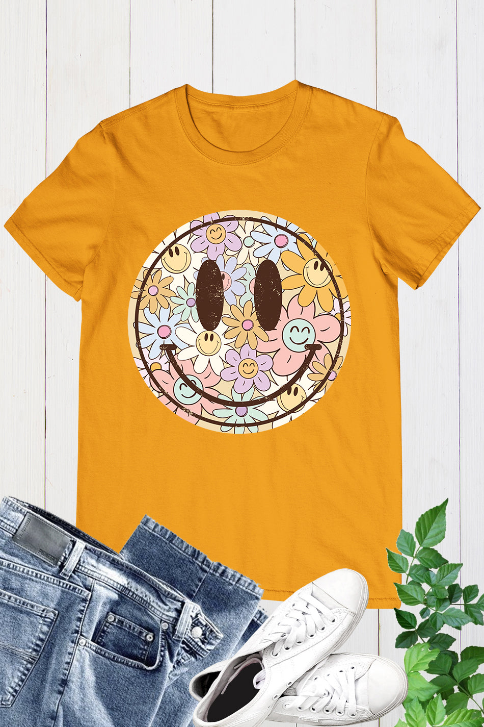 Happy Smile Face Boho Flower Shirt