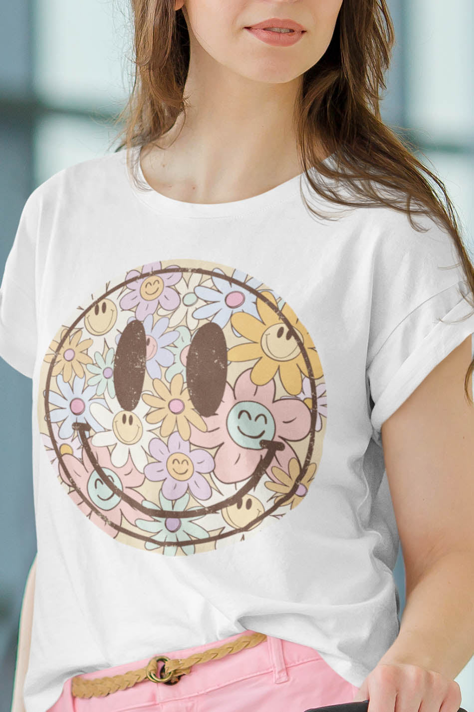 Happy Smile Face Boho Flower Shirt