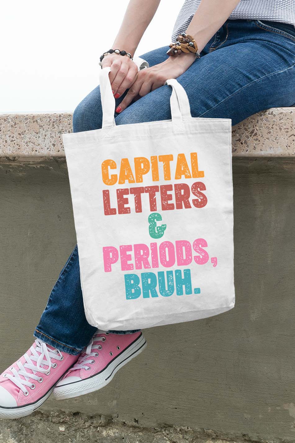 Capital Letters And Periods Bruh Tote Bag