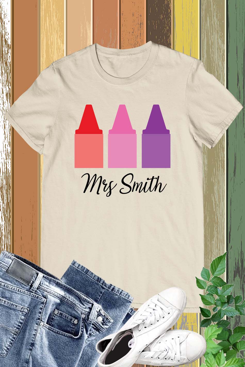 Personalized Teacher Crayon T Shirt