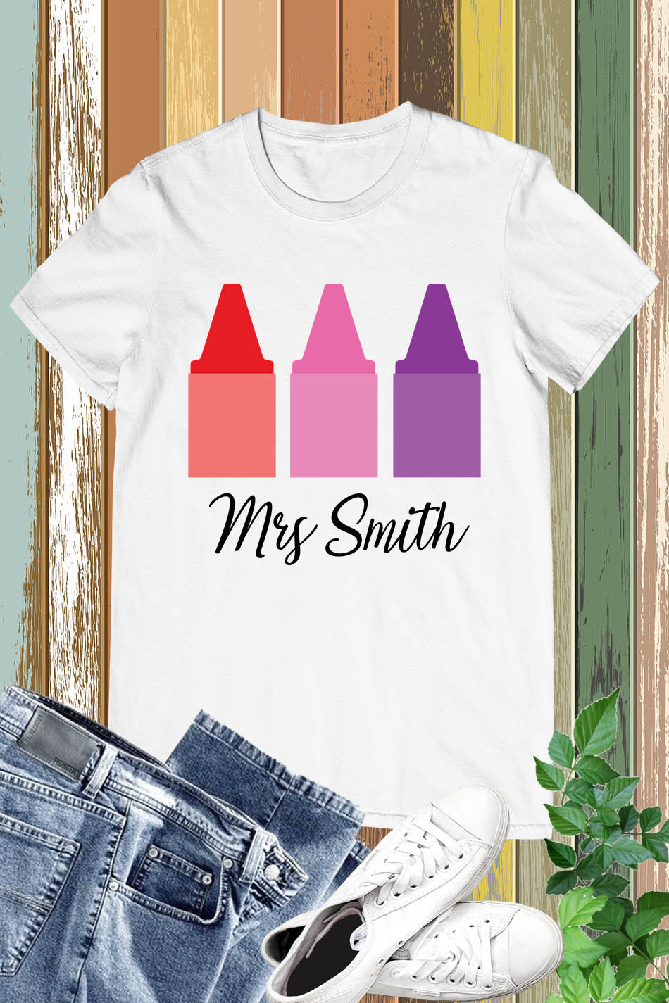 Personalized Teacher Crayon T Shirt