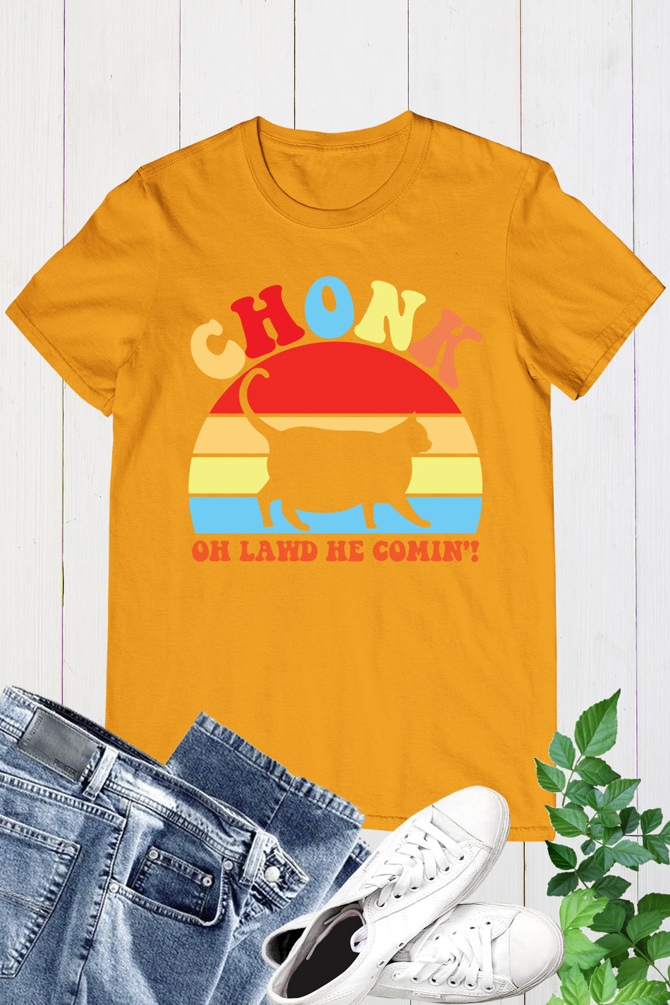 Chonk Oh Lawd He Comin Funny cat Shirt