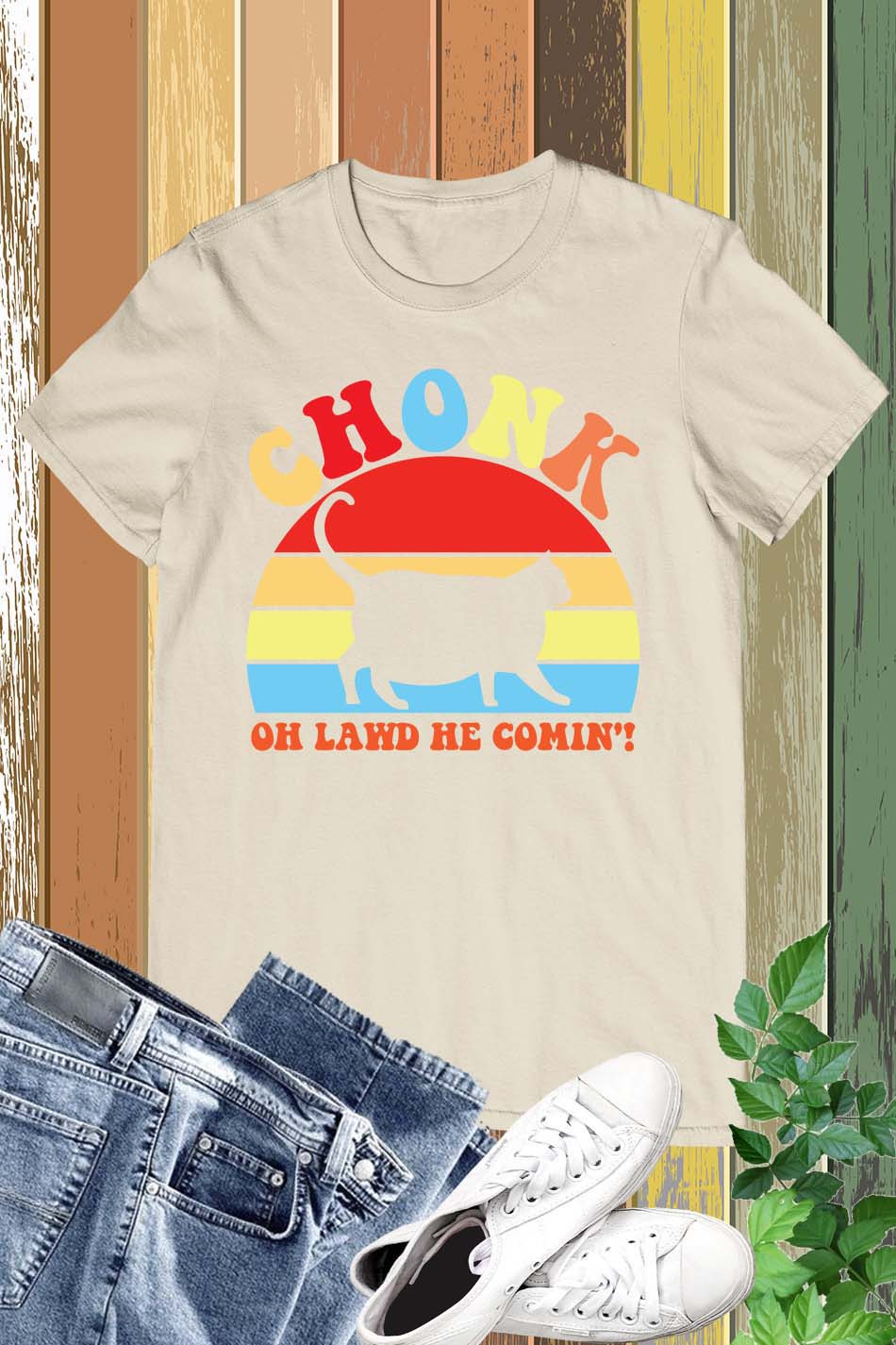 Chonk Oh Lawd He Comin Funny cat Shirt