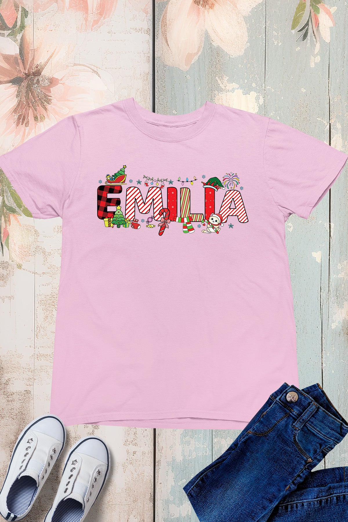 Personalized Girls Christmas T Shirt With Name