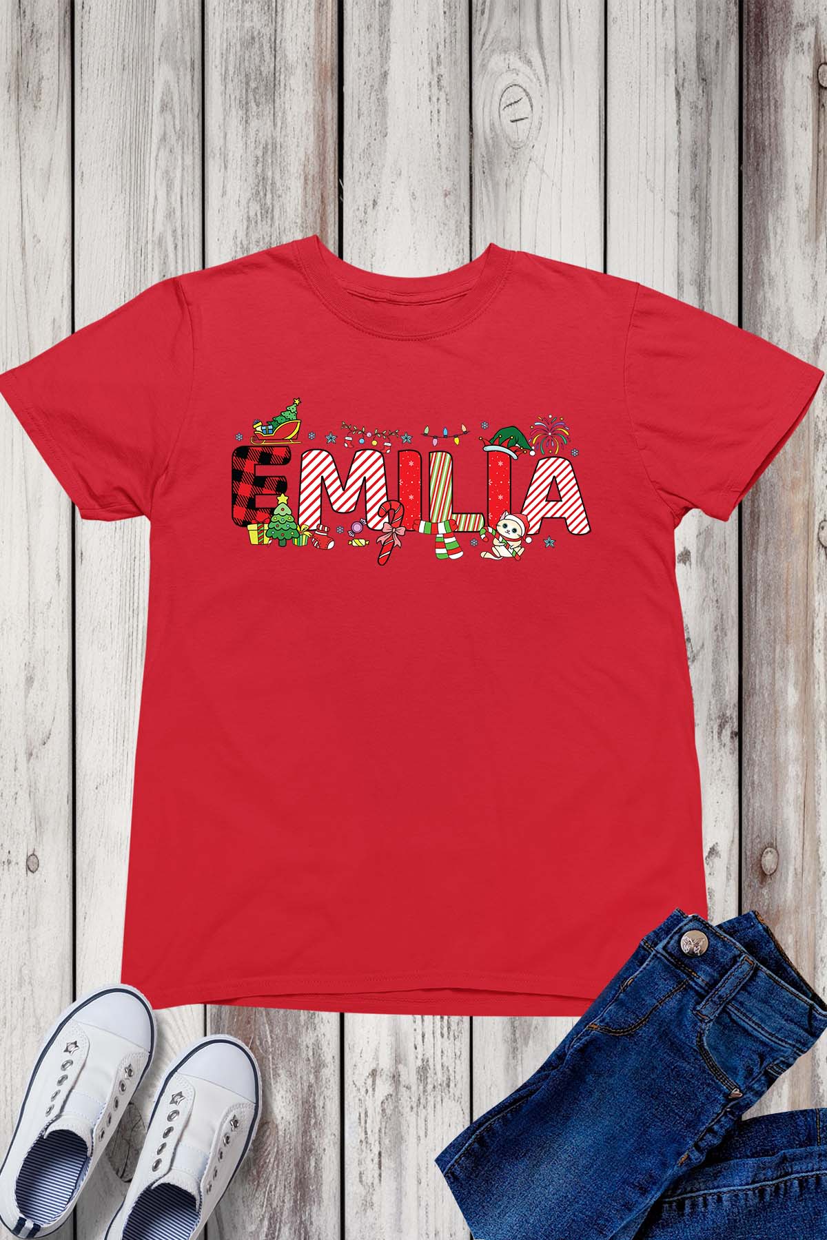 Personalized Girls Christmas T Shirt With Name