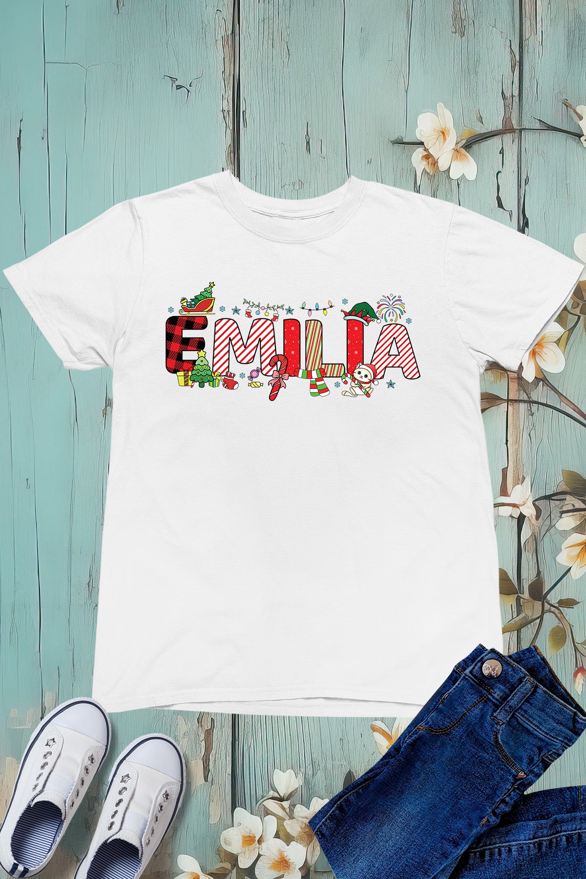 Personalized Girls Christmas T Shirt With Name