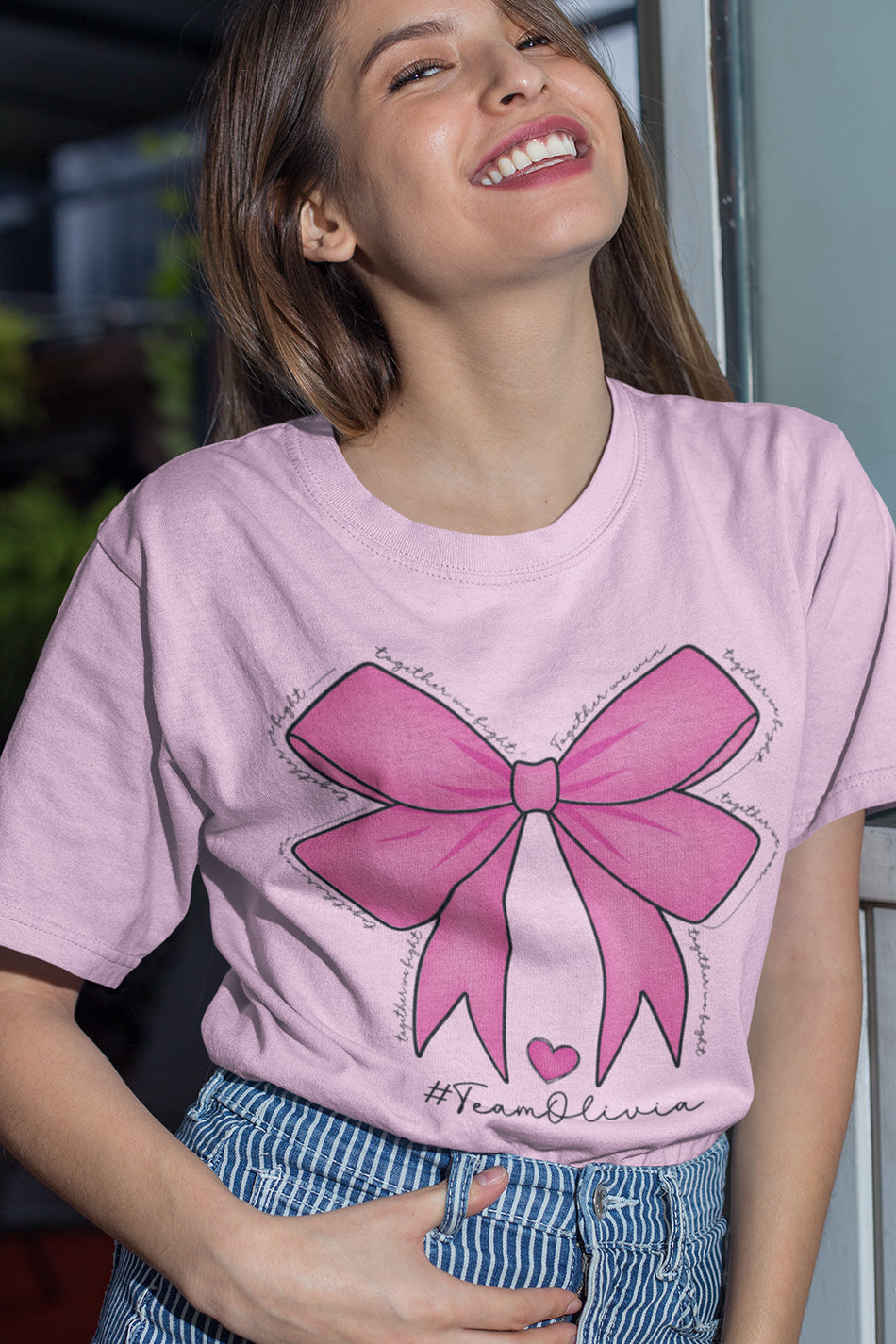 Custom Pink Bow Breast Cancer Awareness Shirt