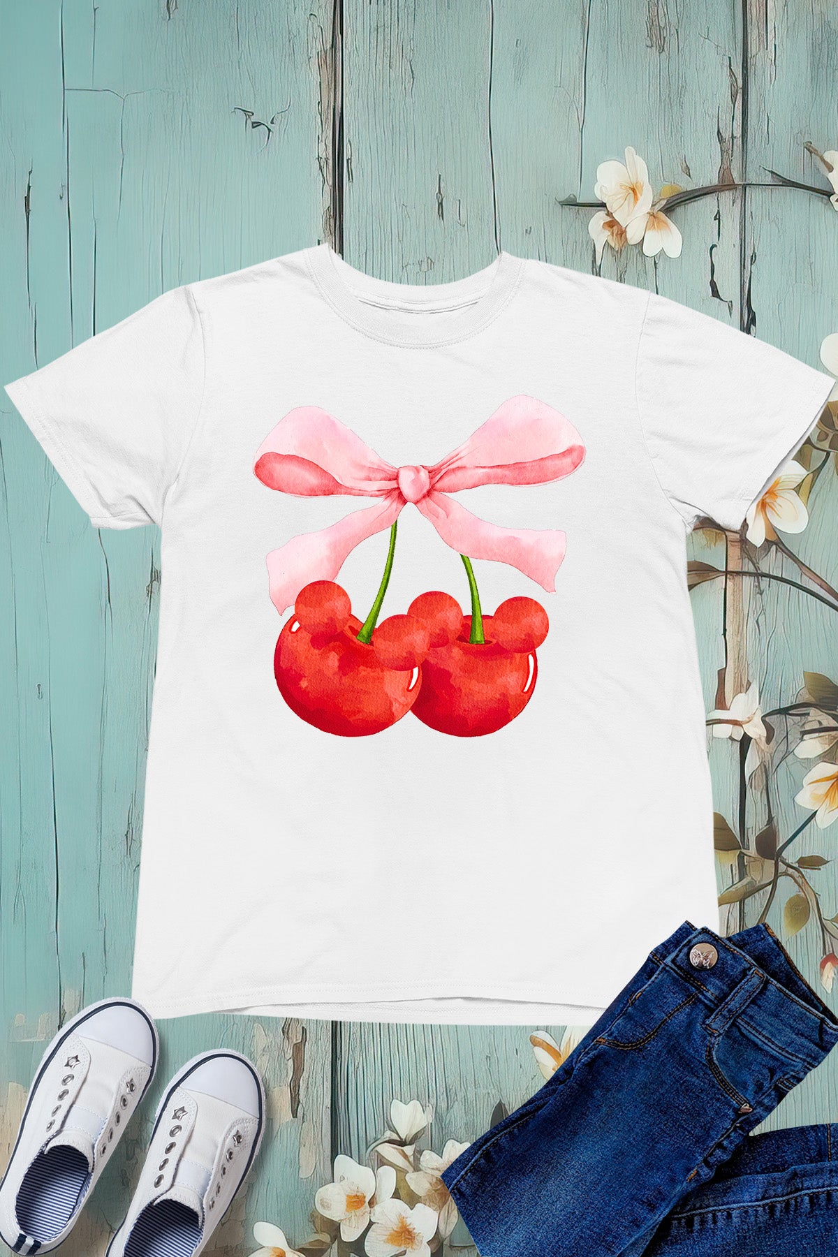 Mouse Ears Cherry Bow Coquette T Shirt