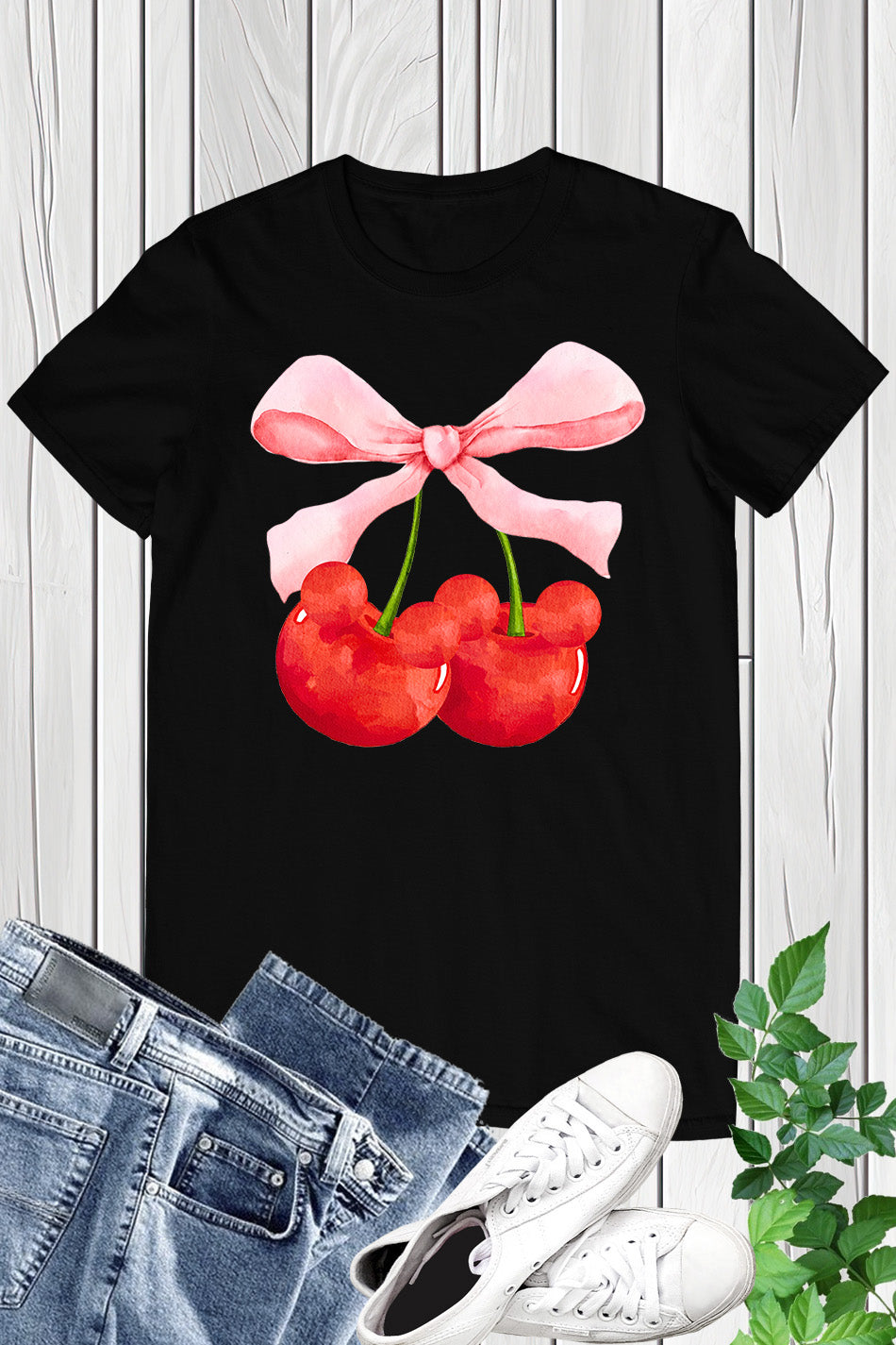 Mouse Ears Cherry Bow Coquette T Shirt