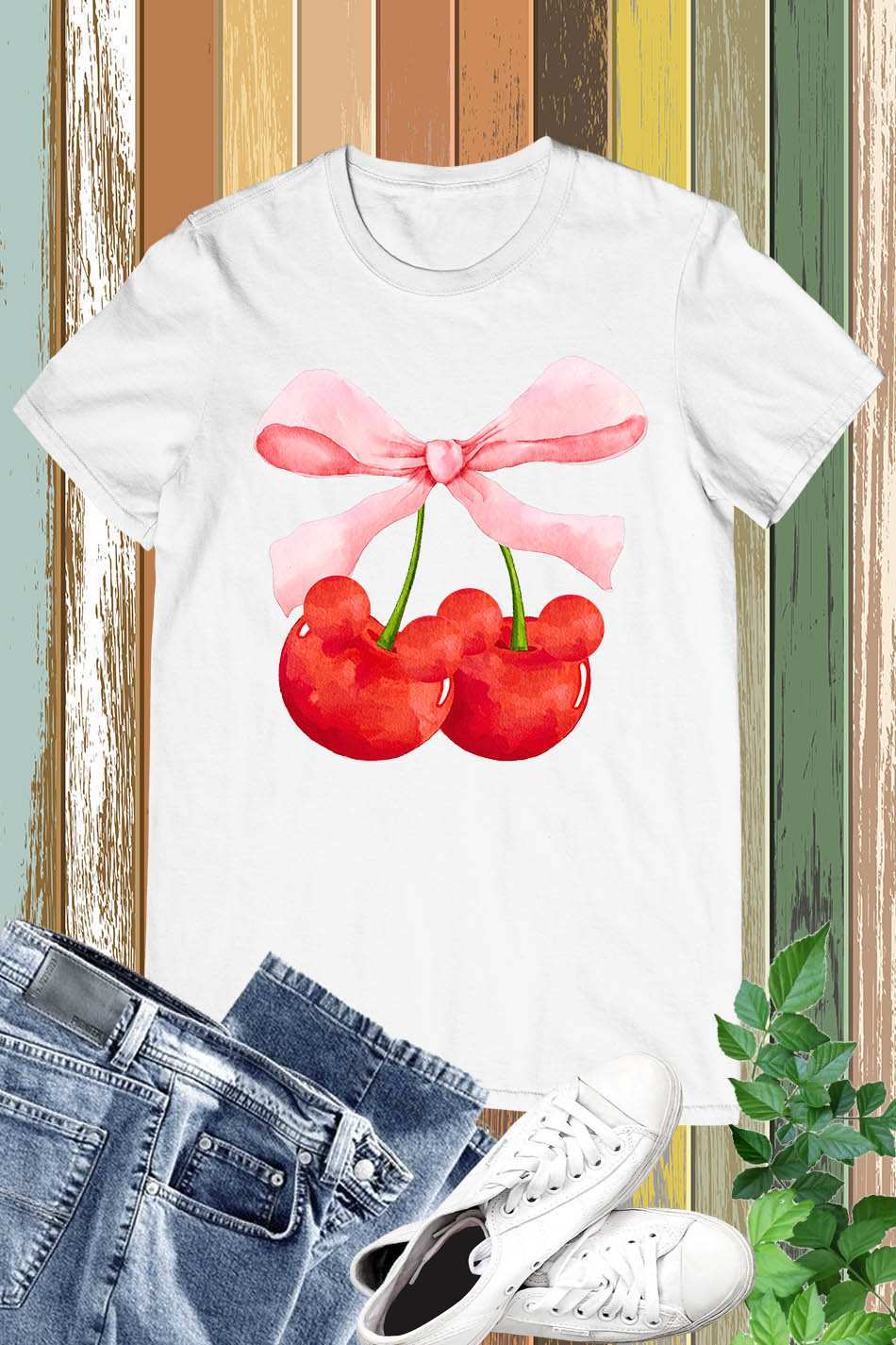 Mouse Ears Cherry Bow Coquette T Shirt