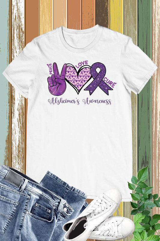 Peace Love Cure Alzheimer Awareness Shirts