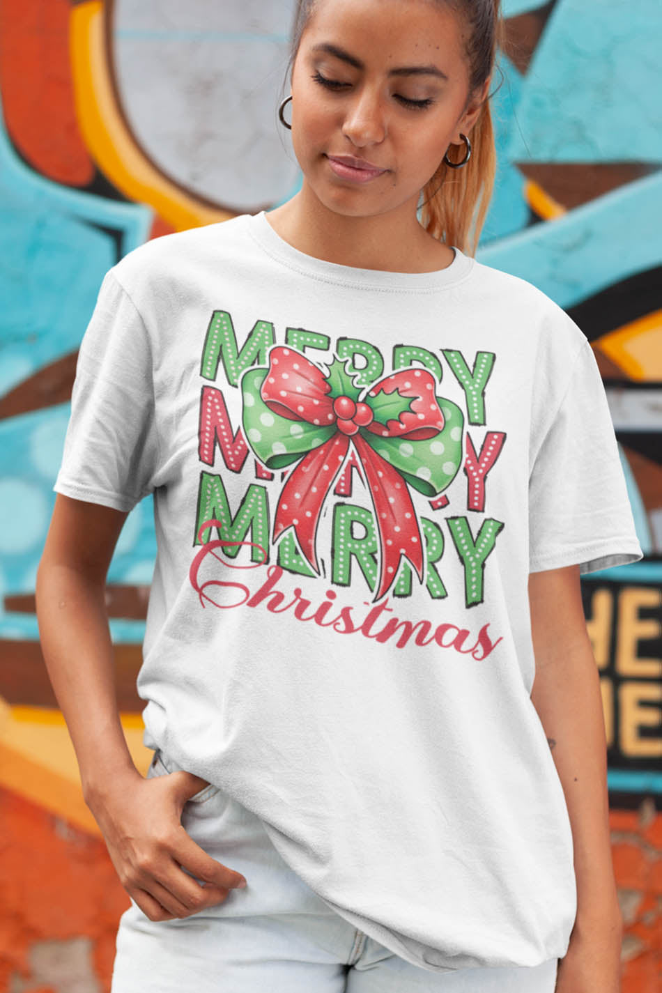 Merry Christmas Coquette Bow Shirt