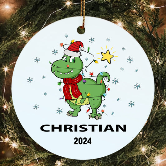 Personalized Boys Christmas Dinosaur Lover Bible Verse Ornament