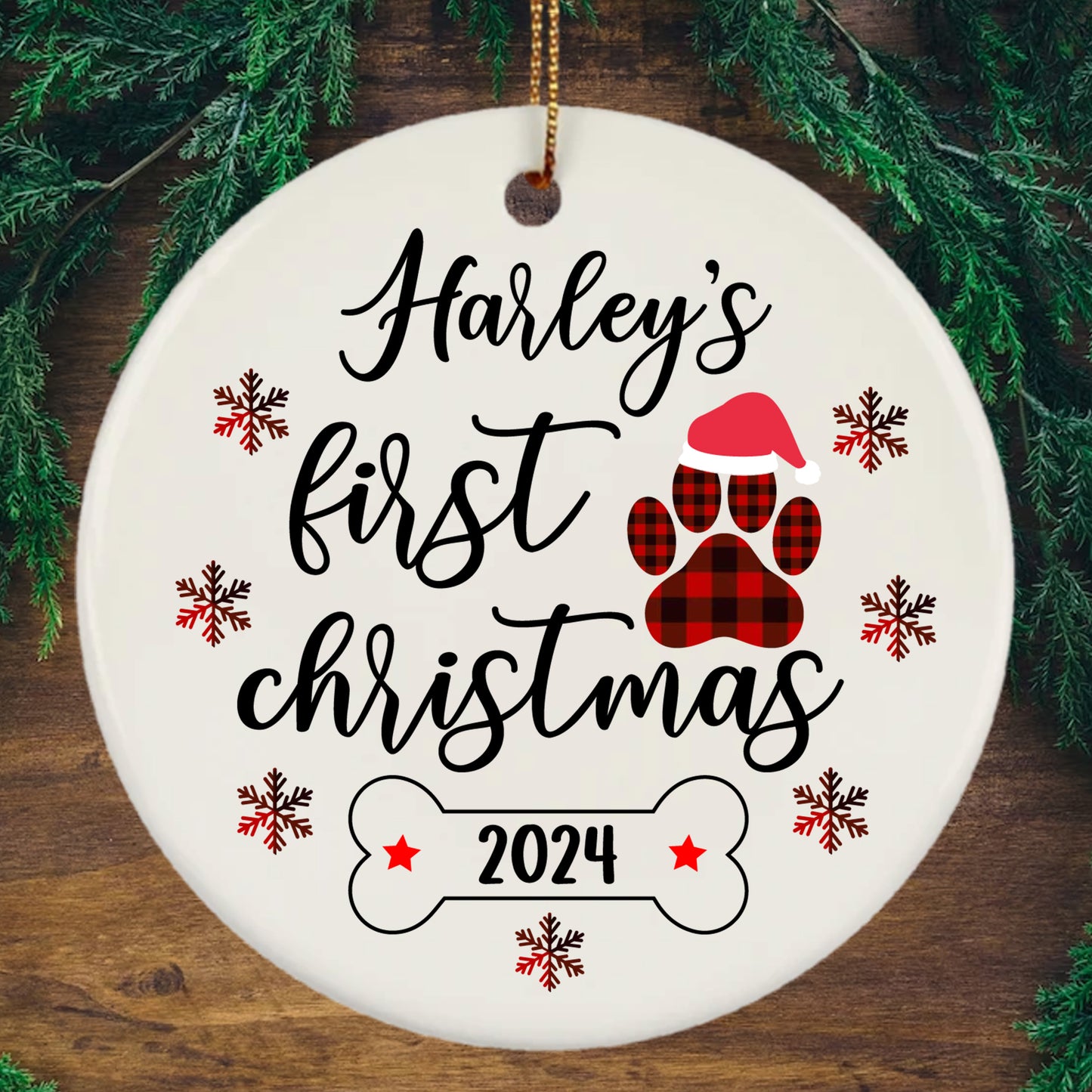 Personalized Dog Pawprint Here Is My First Christmas Dog Ornament