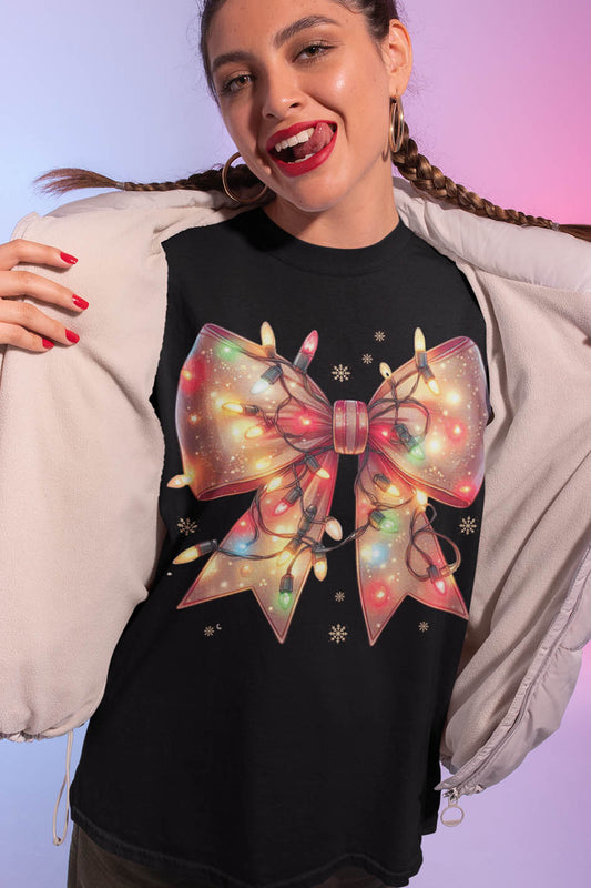 Christmas Light Coquette Bow Shirt