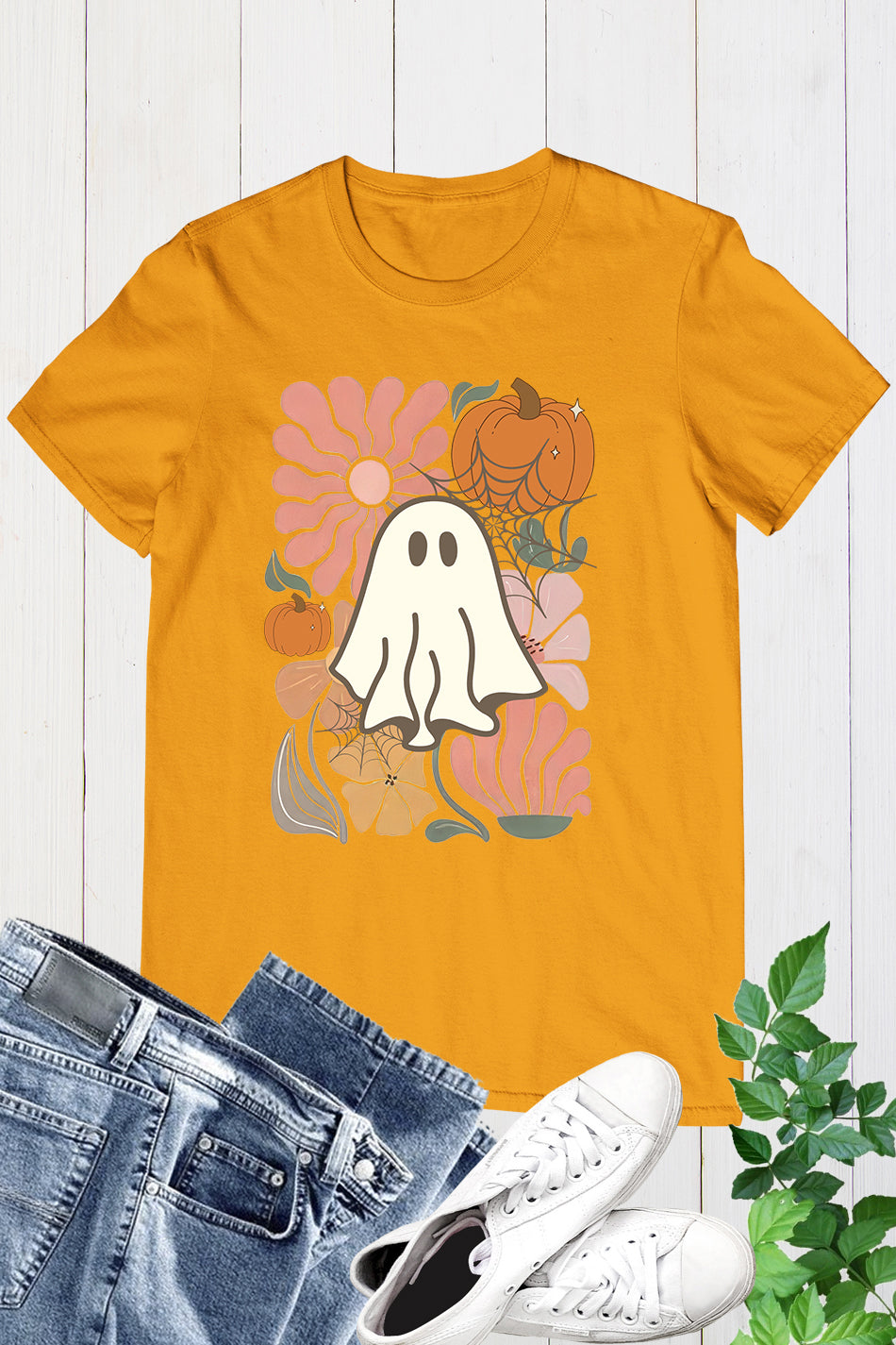 Boho Floral Fall Pink Ghost Shirt