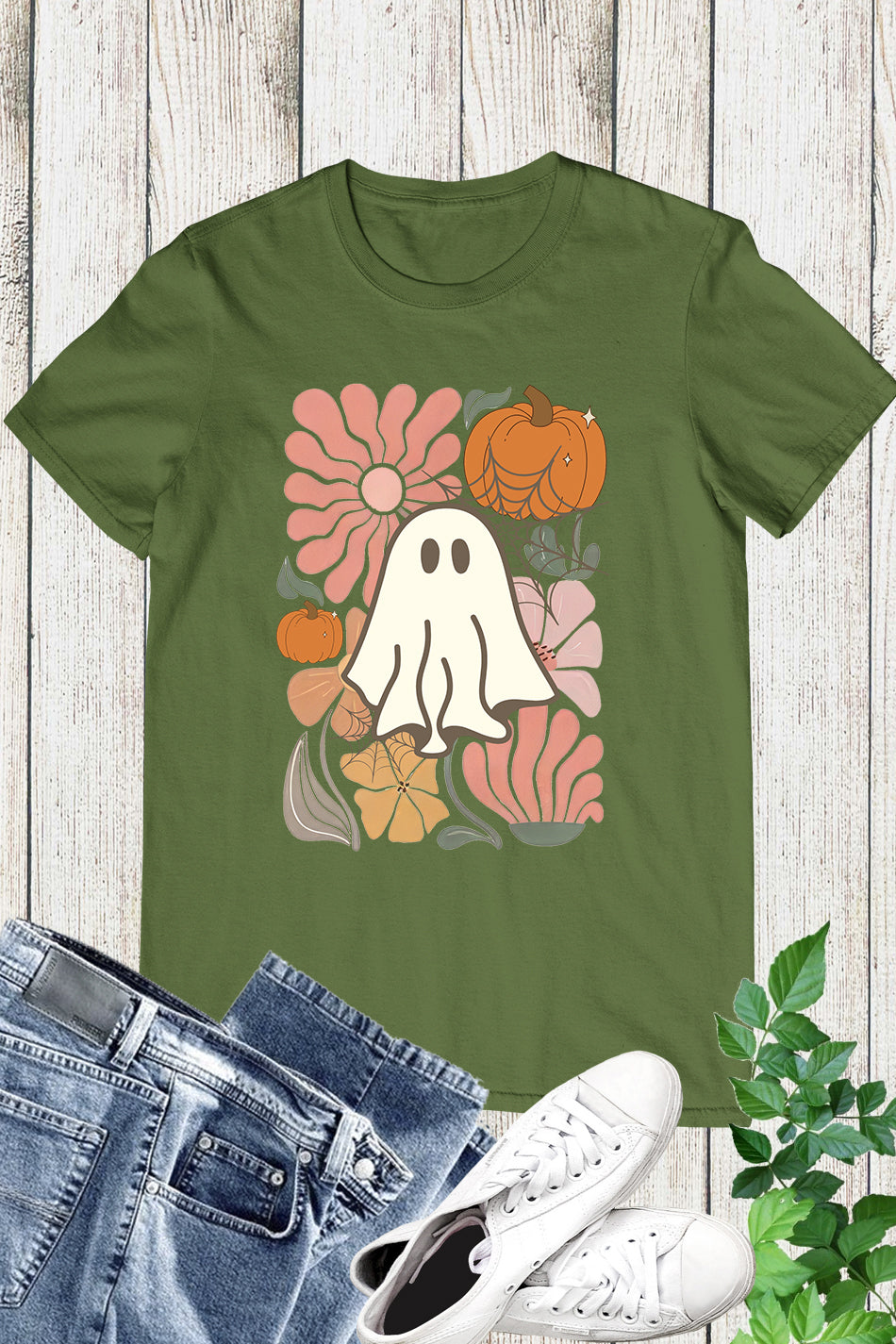 Boho Floral Fall Pink Ghost Shirt