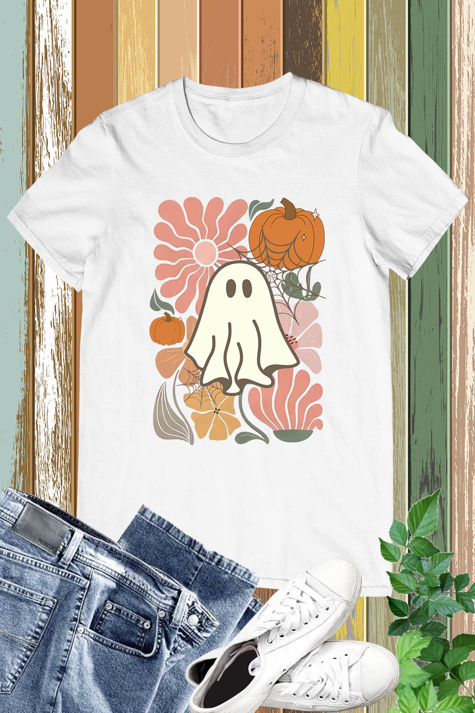 Boho Floral Fall Pink Ghost Shirt