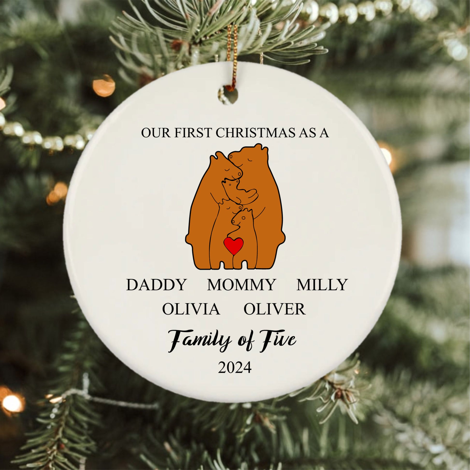 Family of Five Personalized Christmas Ornament